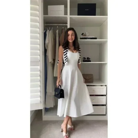 REFORMATION Mikol Pleated Midi Dress in White Size Medium - Picture 1 of 12